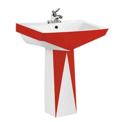 China Modern Design Diamond Shape Wash Basin Red Color Basin Bathroom Ceramic Pedestal Wash Basin for sale