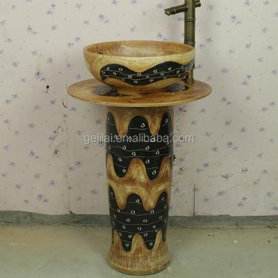 China Pedestal Wash Basin Modern Ceramic Color Bathroom Hotel Style Desgin Hand Painted Basin for sale