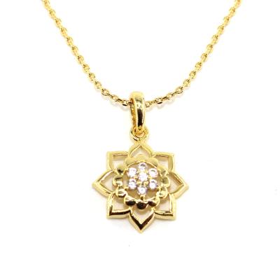 China Hollowed-OUT FASHION Lotus Gold Plated Pendant Necklace 925 Sterling Silver Gold Vermeil Cubic Zirconia Women Jewelry High Quality for sale