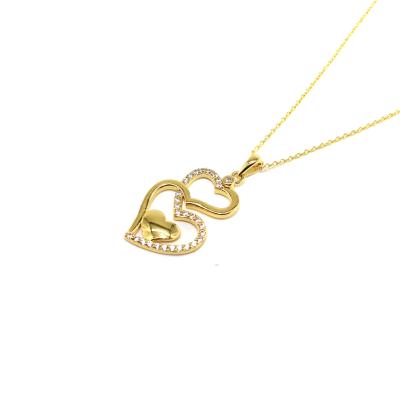 China Double Heart Necklace TRENDY Custom 925 Sterling Silver Gold Fine Jewelry 14K Sterling Silver Luxury Necklace For Women Private Label Jewelry for sale