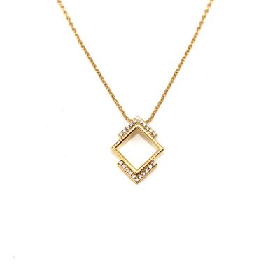 China TRENDY 14k Gold Plated Silver Vermeil Square Pendant Necklace Stone Zircon Necklace Women Fine Jewelry for sale