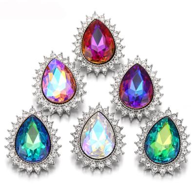 China High Quality Crystal Rhinestone Flower 18mm Alloy Shape Snap Button Teardrop Button Fit Women Bracelet Jewelry for sale