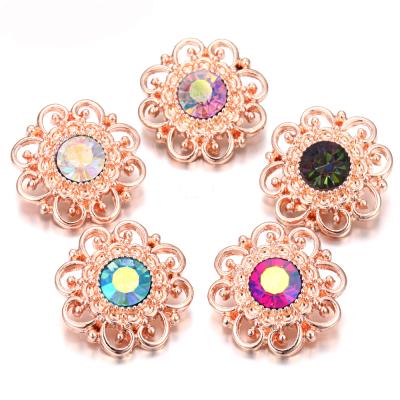 China Button Best Selling Snap Jewelry DIY Crystal Rhinestone Flower 18mm Alloy Snap Button for sale