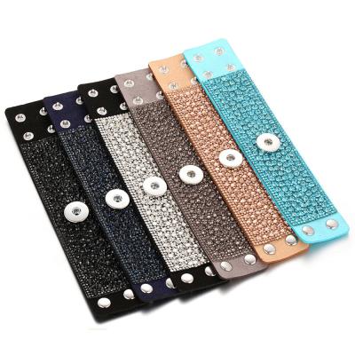 China Handmade Retro Fashion Crystal Leather Wristband Snap Button Wide Leather Strap Fit 18mm Snap Button for sale