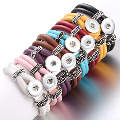 China Retro New 18MM Alloy Faux Stone Snap Button Bracelet Fit Handmade Braided PU Leather Snap Jewelry for sale