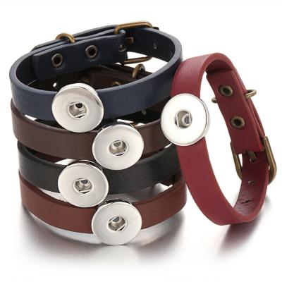 China CLASSIC Fashion Brown Black Bracelets Leather Metal Snap Button Bracelets Fit 18mm Snap Button for sale