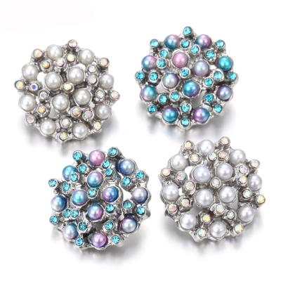 China Button Charm 18mm Decoration Flower Crystal Pearl Alloy Chunk Ginger Snap Button Fit Bracelets Flash Jewelry DIY for sale