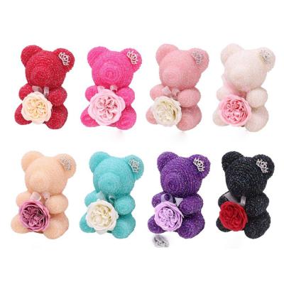 China Bling Diamond Rose Bear Artificial Rose Flower Environmentally Friendly Preserved Flower Best Gift 20cm for sale