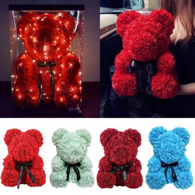 China 40cm Handcrafted Hot Selling Environmental Friendly Rose Bear Teddy Artificial Flowers Rose Bear For Party Birthday for sale