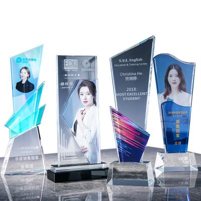 Китай K9 crystal material high-quality color printing crystal glass trophy company event awards team commendation souvenir продается