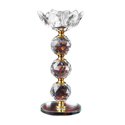 China Factory Direct Sales Lotus Crystal Candlestick Metal Taper Candlestick Candle Holder for sale