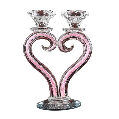 China 2021 Modern minimalist wedding hotel living room crystal pink love candle holder for sale