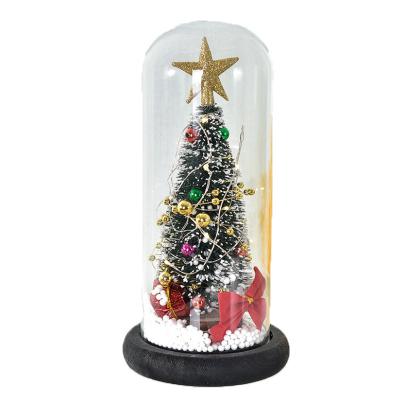 China New Year Christmas Gift LED Light Glass Cover Gift Box Mini Christmas Tree Desktop Creative Decoration Decoration for sale