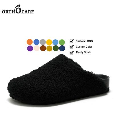 China ARCH SUPPORT 35-47 Fuzzy Fur Lined Slippers Cork Whole Black Hoops With Arch Support Indoor Outdoor Hot Shoes for sale