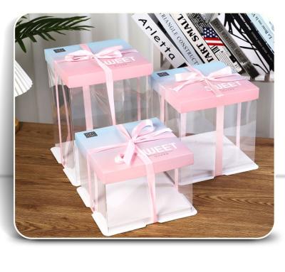 China Recycled materials cake box high transparent easy to fold a variety of portable flowers cake decoration packaging box wedding cake boxes for sale