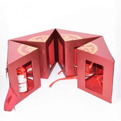 China Recycled Materials Chinese Style Wedding Celebration Wine Four Hoop Wrapping Radiant Gift Box for sale