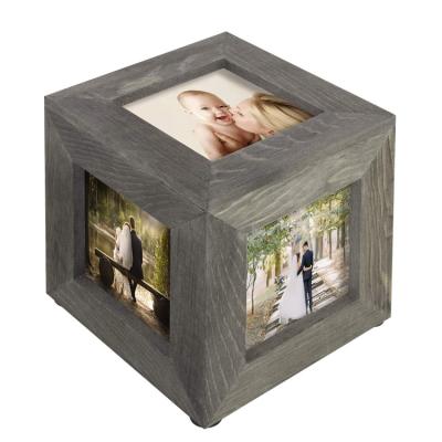 China Vintage Gray Wood Keepsake Box Decorative Wooden Picture Frame Box for sale