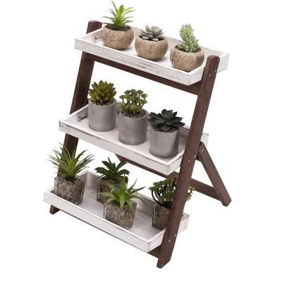 China Brown 3 Tier CLASSIC Vintage Wooden Freestanding Antique Wooden Planter Rack for sale