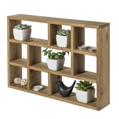 China 9 Shade Free Folding Wall Mounted Slot Box Free Standing Rustic Wood Floating Display Shelves for sale