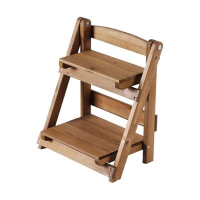 China Factory Foldable Tabletop Tiered Stand 2 Ladder Vintage Decor Foldable Wooden Shelf for sale