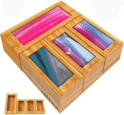 China Viable Custom 4 Baggie Organizer Bamboo Ziplock Bag Separate Storage Organizer For Kitchen Drawer for sale