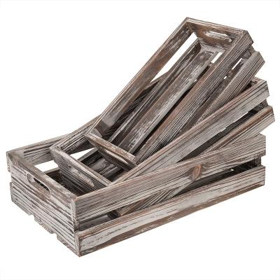 China Europe Country Rustic Nesting Torched Wooden Fruit Storage Crates With Handles for sale