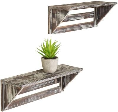 China Burnt Wood Floating Display Racks Wall Mounted Rustic Antique Storage Rack for sale