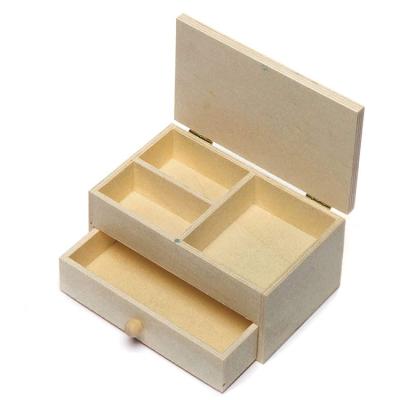 China Custom Unfinished Wooden Gift Storage Box Keepsake Pine Wood Jewelry Boxes With Drawer for sale