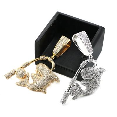 China Factory Direct Selling Hiphop/Rock/Rhodium Plated Necklace Pendant Trendy Gold Shark Pendant Charms Modern Bling Bling Unisex High Quality Pendant for sale