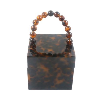 China Fashion Woman Acrylic Handbag Evening Clutch Bag With Beads Handle Brown Customized Acrylic Clutch Bag for sale