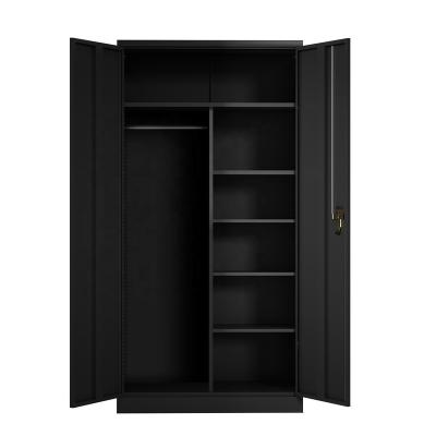 China Modern Bedroom Steel Wardrobe Double 2 Swing Doors Metal Clothes Storage Closet for sale