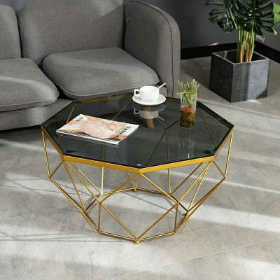 China Modern Minimalist Iron Living Diamond Glass Modern Luxury Coffee Nordic Table for sale