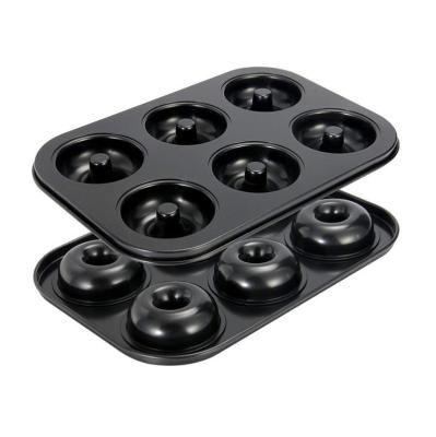 China Carbon Steel 6 Cavity Non-Stick Round Mold Sustainable Kitchen Donut Tray DIY Cake Baking Mold for sale