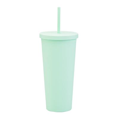 China 100% 24oz 700ml Plastic Tumblers Cupwith Straw Hard Color Double Wall Tall Milk Clear Style Eco-friendly Reusable Plastic Tea Tumblers for sale