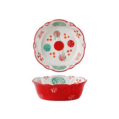 China Viable Flower Pattern Hand Painted High Temperature Firing Ceramic Bowl Safe Non-toxic Material Healthy Material Deep Bottom Bowl for sale