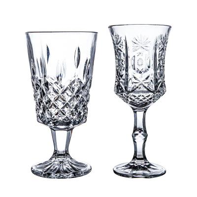 China Central Statistical factory modern source wholesale and retail creative style embossed spirits liqueur wine juice crystal lead-free glass goblet for sale