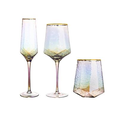 China Factory new high quality custom made Japanese diamond hammer pattern red grape tumbler classic/postmodern hot sale champagne glass glass for sale