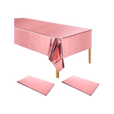 China Rectangular Waterproof Disposable Dining Table Cover Set Decorative PET Tablecloth Party Rose Gold Foil Table Cover for sale