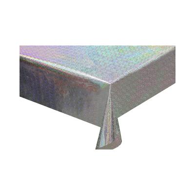 China Wholesale plastic metallic wedding table cover glitter PET foil decorative table cover with logo for sale