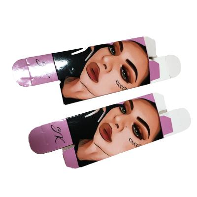 China Recycled Materials Customize Hot Pink Elegant Print Design Eyelash Lip Gloss Box Lipstick Tube Cosmetic Packaging Paper Box for sale