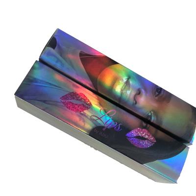 China Recycled Materials Like Holographic Design Lip Gloss Boxes Luxury Skincare Glitter Lip Gloss Box Custom Packaging for sale