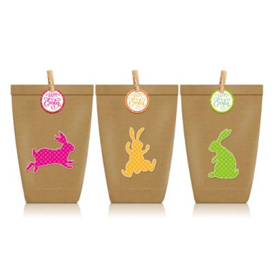 China Recycled materials easter popular color sticker bunny primary color brown paper party gift candy independent paper bag for sale