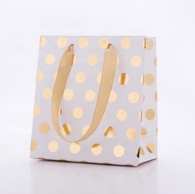 China Amazon Recyclable Gift Carry Bag Popular Luxury Gold Foil Polka Dot High Quality Custom Offset Printing Coated Recyclable Paper ASQI for sale