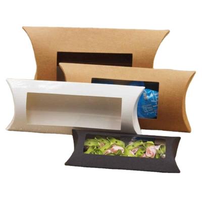 China Recyclable stain pillow box with clear window, gift paper box packaging, custom logo pillow box for sale