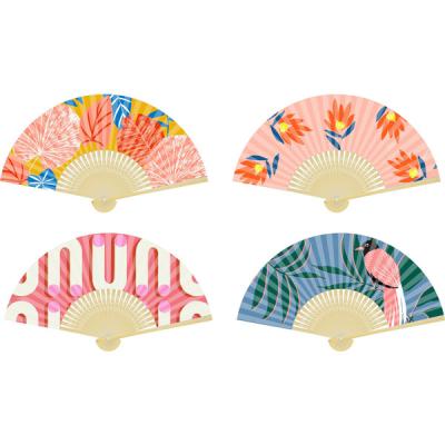 China Custom Japan Bamboo Double Sidespaper Hand Held Fans Advertising Promotional Gift for sale