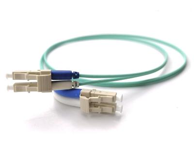 China FTTH 45 Degree Duplex Fiber Mini Boot LC-LC 50/125um OM3 Angled Multimode Duplex Patch Tie Down 1M for sale