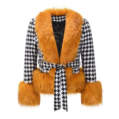 China Anti-wrinkle European and American women's short houndstooth fur coat winter quilted slim fit thickening lace coat top for sale