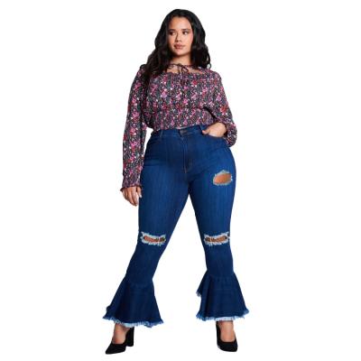 China New XL-5XL fashion breathable high quality water wash ripped hole bell-based pants jeans pants for sale