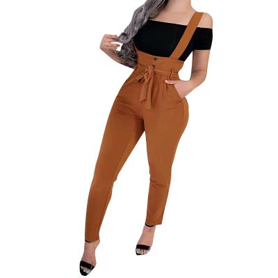 China Solid Anti-Pilling Women Overalls Casual Pants High Waist Female Overalls With Belts Lady Trousers Bib Pants Slim Fit Rompers for sale