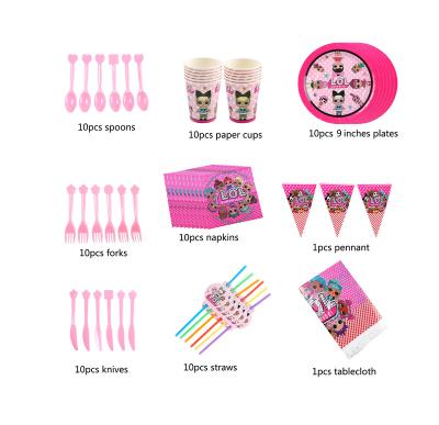 China Birthday Party Decoration Supplies smlhparty Lol Doll Birthday Party Tableware Decoration For Kids Lol Themed Party Tableware for sale